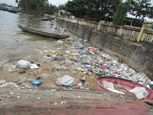 Waste washed up in central Quang Nam Province. The province is dealing with a plastic waste crisis in its waters.