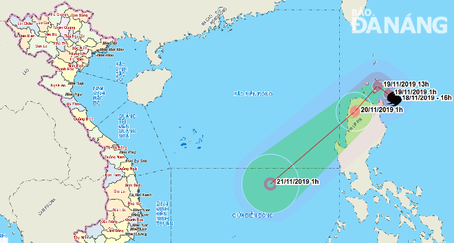 The expected path of tropical storm Kalmaegi (Image: The Mid-Central Region Centre for Hydro-meteorological Forecasting) 