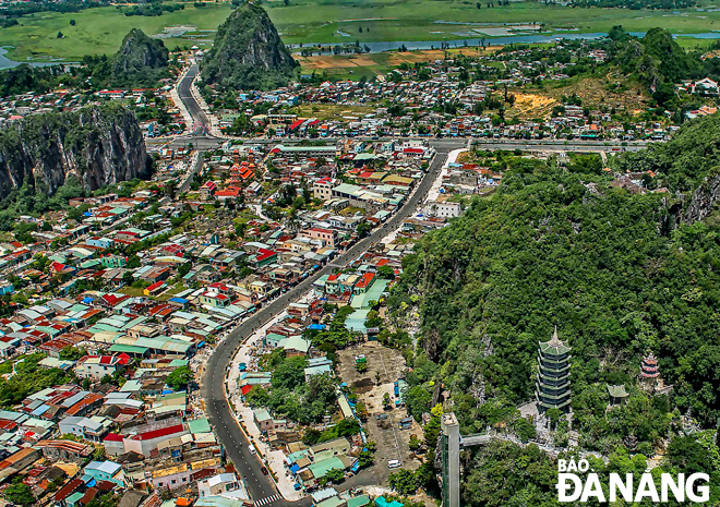 An overview of the Marble Mountains Tourist Area from above