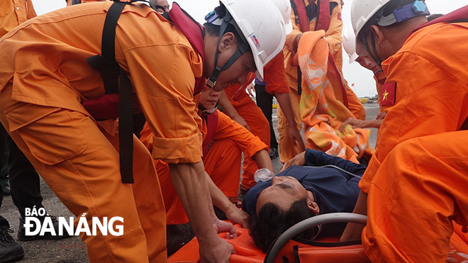 The injured fisherman had received first aid before he was brought to the mainland for treatment