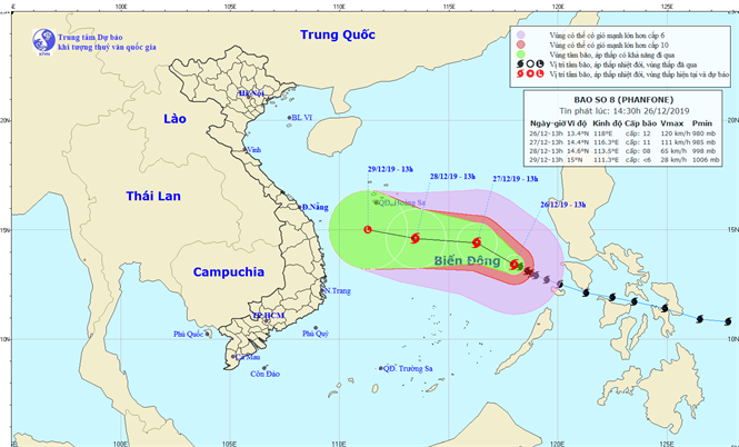 The predicted movement of the storm