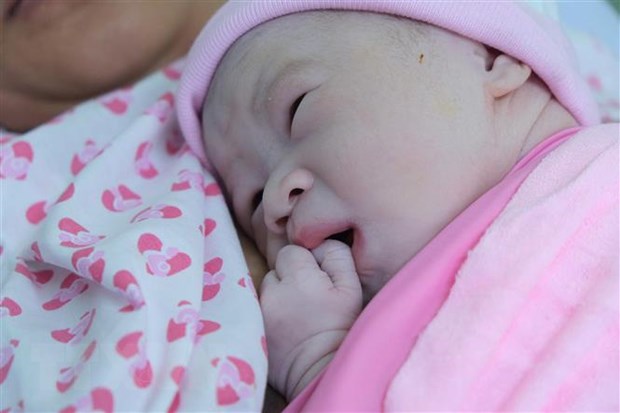 Em bé đáng yêu mới chào đời tại Bệnh viện Hùng Vương. (Ảnh: TTXVN phát)