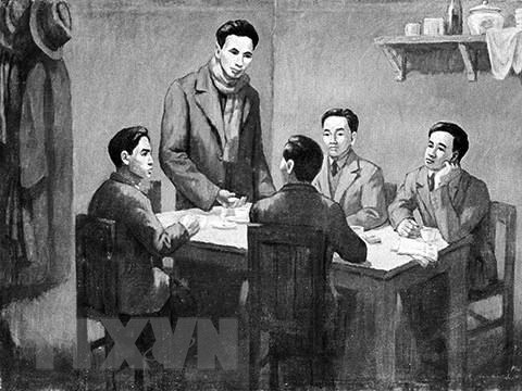 Từ ngày 6-1 đến 7-2-1930, Hội nghị hợp nhất các tổ chức cộng sản thành lập Đảng Cộng sản Việt Nam được tổ chức tại Hong Kong (Trung Quốc) dưới sự chủ trì của đồng chí Nguyễn Ái Quốc thay mặt cho Quốc tế Cộng sản. (Ảnh: Tranh tư liệu/TTXVN)