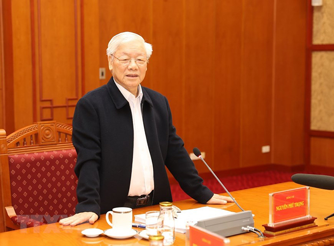 •        Tổng Bí thư, Chủ tịch nước Nguyễn Phú Trọng phát biểu chỉ đạo phiên họp. (Ảnh: Trí Dũng/TTXVN)