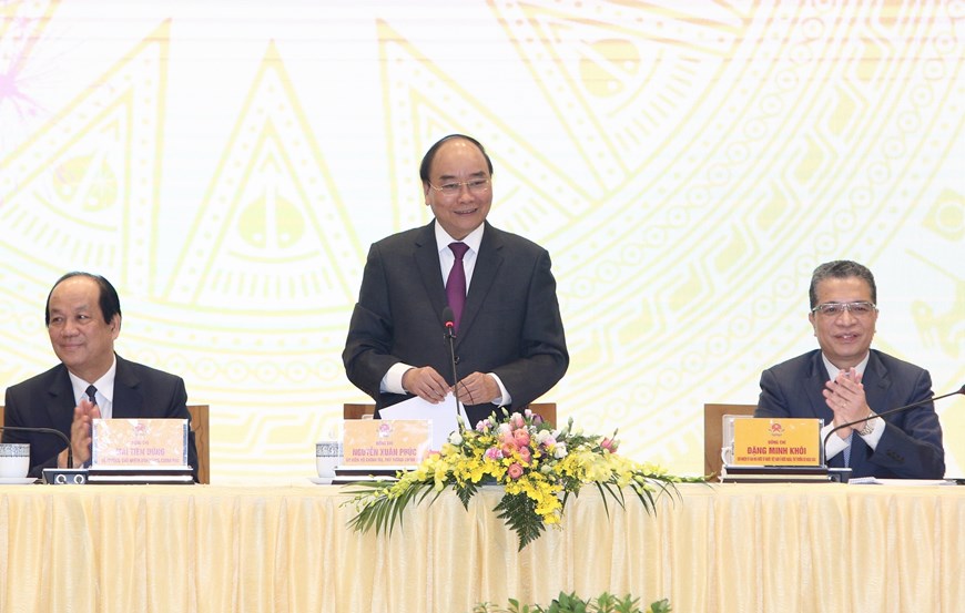 Thủ tướng Nguyễn Xuân Phúc phát biểu tại buổi gặp. (Ảnh: Dương Giang/TTXVN)