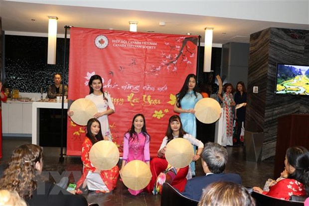 Một tiết mục văn nghệ mừng xuân do các em sinh viên Việt Nam tại Toronto biểu diễn. (Ảnh: Vũ Quang Thịnh/TTXVN)
