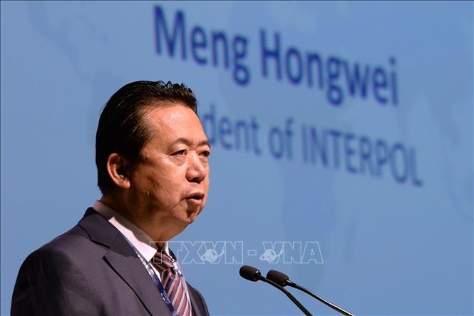 Ông Mạnh Hoành Vĩ phát biểu tại Hội nghị của Interpol ở Singapore ngày 4/7/2017. Ảnh tư liệu: AFP/TTXVN