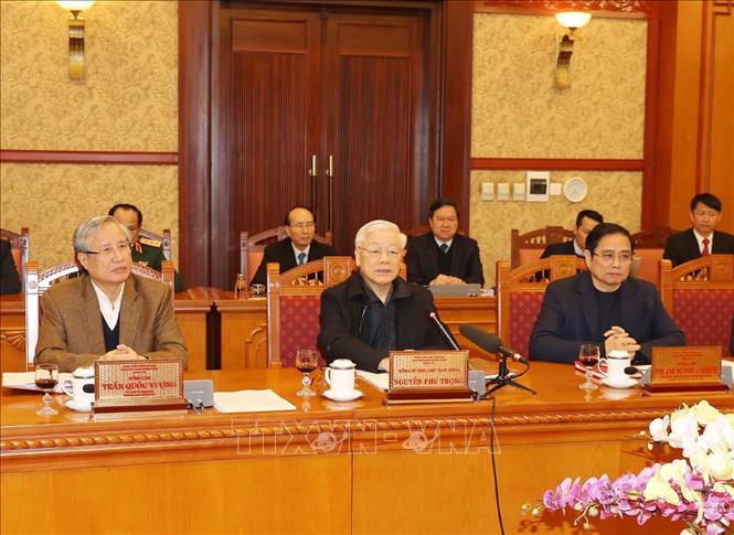 Tổng Bí thư, Chủ tịch nước Nguyễn Phú Trọng chủ trì họp Ban Bí thư. Ảnh: Trí Dũng/TTXVN