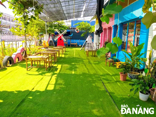 An outdoor drinking area at the Baby Farm