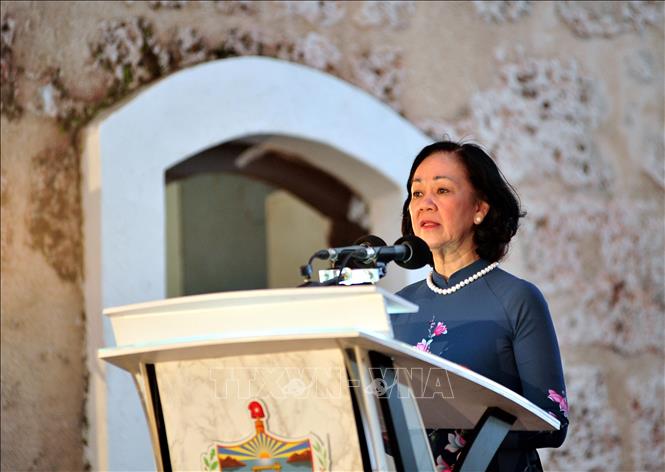 Đồng chí Trương Thị Mai phát biểu khai mạc Hội chợ Sách quốc tế La Habana lần thứ 29 – sự kiện trong đó Việt Nam là quốc gia khách mời danh dự. Ảnh: Lê Hà/Pv TTXVN tại Cuba