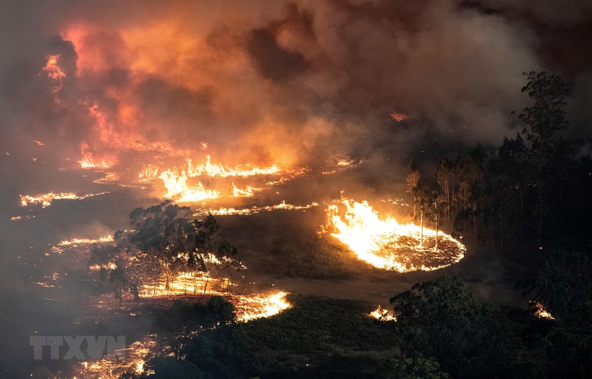Khói lửa bốc lên từ đám cháy rừng ở bang Victoria, Australia ngày 31-12-2019. (Ảnh: AFP/TTXVN)