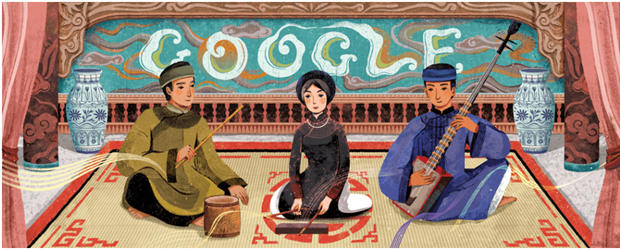 Image on Google's homepage on February 23 which depicts artists performing ca tru (Photo: VNA)