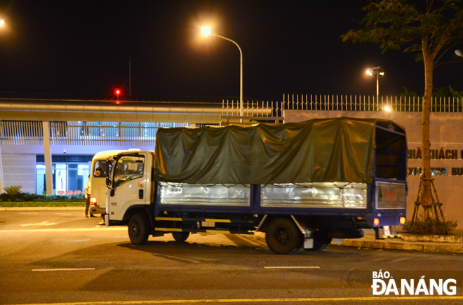 A truck carrying luggage of South Korean citizens