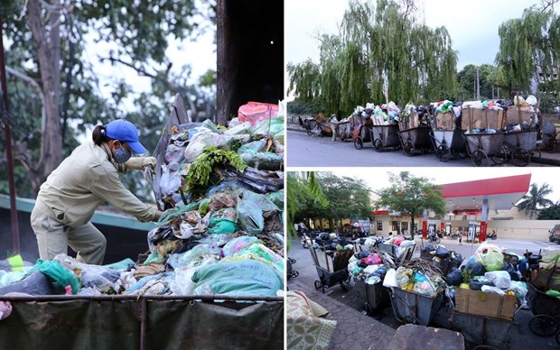 Công tac thu gom rác thải trên địa bàn thành phố Hà Nội. (Nguồn ảnh: PV/Vietnam+)