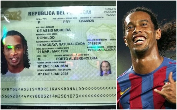 Ronaldinho bị bắt do nghi sử dụng hộ chiếu giả. (Ảnh: Metro)