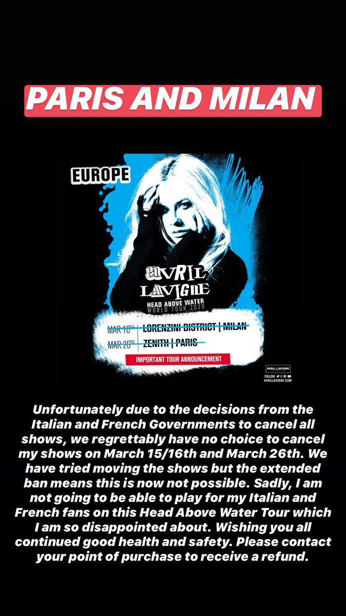 Thông báo hủy tour của Avril Lavigne.