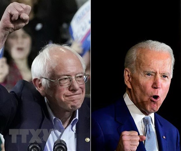 Ứng cử viên Tổng thống Mỹ đảng Dân chủ Joe Biden (phải) và Bernie Sanders. (Nguồn: AFP/TTXVN)