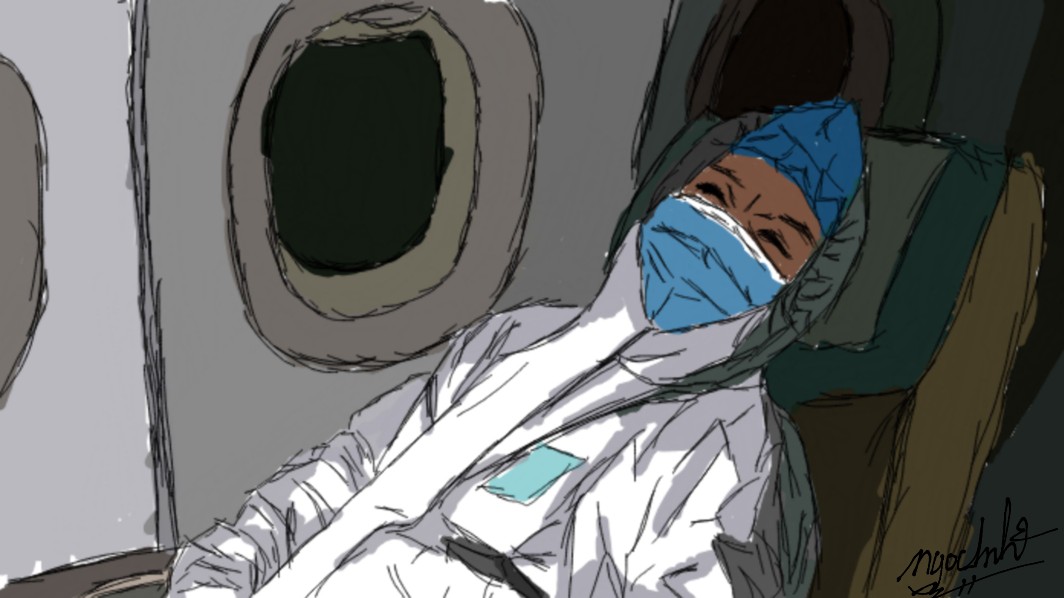 A medical worker taking a break during her shift 