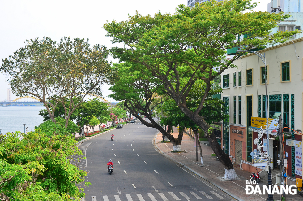  A few passers-by in the normally bustling Bach Dang Street.