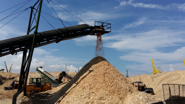 Wood-chips ready for loading at Da Nang Port. Textile, wood export and manufacture sectors have been badly impacted by Covid-19. 