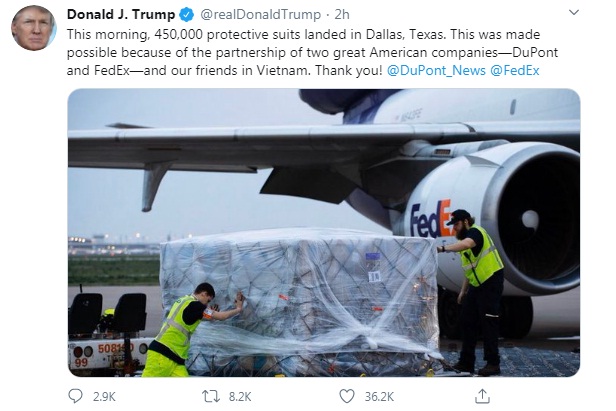 Ảnh chụp màn hình thông điệp trên Twitter của Tổng thống Trump.