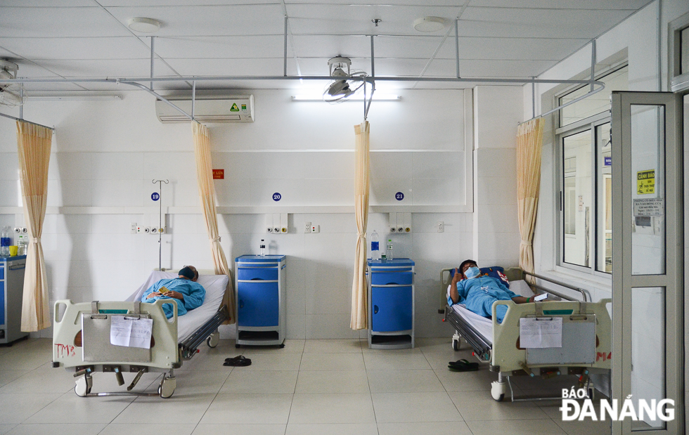 Hospital beds are placed at a safe distance to limit the virus spread