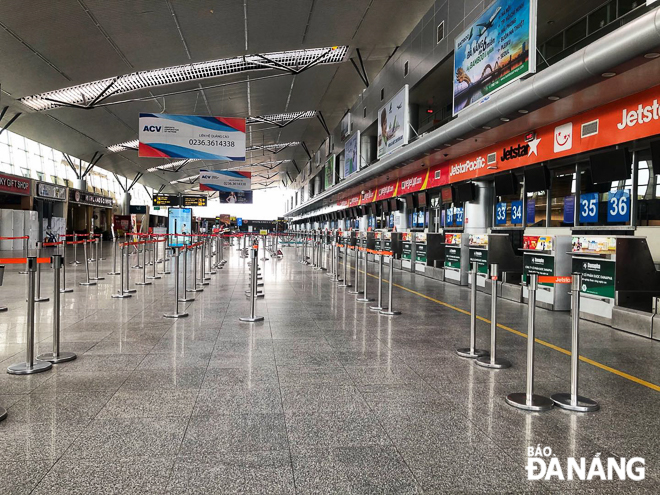 The deserted check-in area in the airport