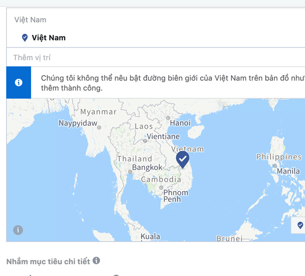 Tuy nhiên mạng xã hội này cũng xoá luôn Trường Sa - Hoàng Sa ra khỏi bản đồ Việt Nam. (Ảnh chụp màn hình)