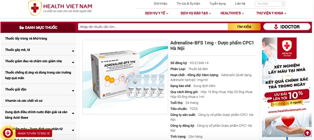 Adrenalin 1mg/ml is among 37 types of medicines in the list of drugs used in the treatment of COVID-19.  Viet Nam suspended the export of drugs on the list since April 16 to serve the country first. 