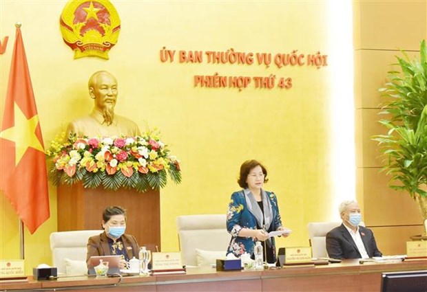 Chủ tịch Quốc hội Nguyễn Thị Kim Ngân phát biểu tại Phiên họp thứ 43 của Ủy ban Thường vụ Quốc hội. (Ảnh: Trọng Đức/TTXVN)