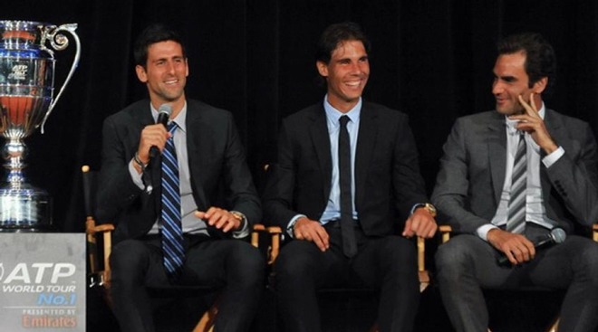 Ba tay vợt hàng đầu gồm Djokovic, Nadal và Federer (trái sang) đã đề xuất thành lập quỹ cứu trợ nhằm giúp những tay vợt có thứ hạng thấp có thể vượt qua khó khăn trong giai đoạn hiện tại. Ảnh: AP
