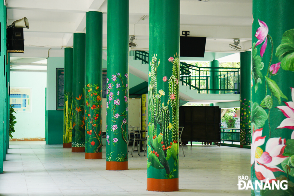 Murals painted on the school’s pillars featuring characters in Vietnamese fairy tales