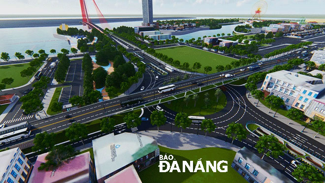 A perspective image of a project for rearrangement of traffic at western end of Tran Thi Ly Bridge