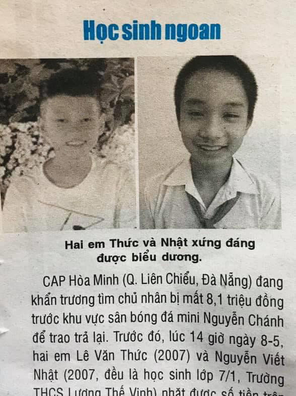 Hình ảnh chụp lại bài “Học sinh ngoan” của tác giả Công Hạnh đăng trên báo Công an Đà Nẵng ngày 11-5-2020. 