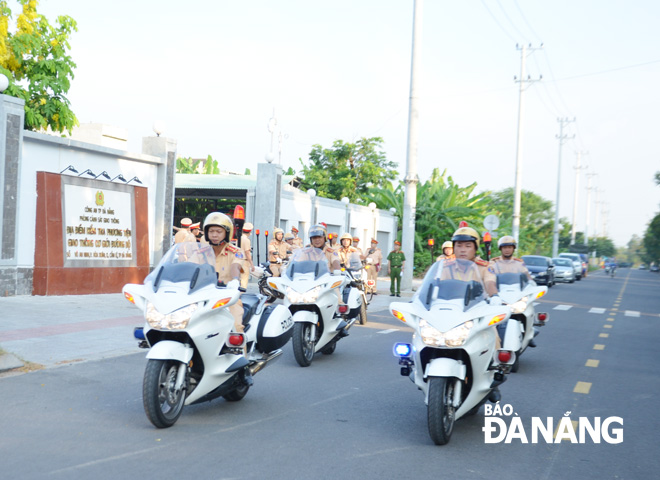 Traffic police officers patrolling along major streets