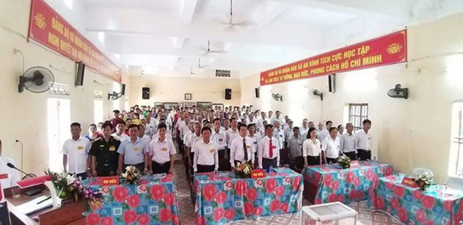 Quang cảnh kỳ đại hội Đảng bộ xã An Bình, huyện Kiến Xương, tỉnh Thái Bình nhiệm kỳ 2020-2025 tổ chức ngày 13-5. (Nguồn: Báo Tuổi trẻ)