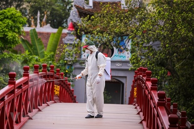 The Ngoc Son Temple, a tourist attraction in Hanoi, is sterilised in response to COVID-19. (Photo: vietnamplus)