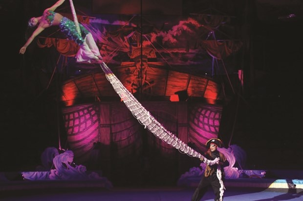 A circus act of swinging on a fishing net performed at the Viet Nam Circus Federation. (Photo courtesy of Tong Toan Thang)