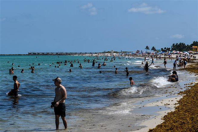  Người dân tắm biển tại thành phố Miami, bang Florida, Mỹ ngày 10-6-2020. Ảnh: AFP/TTXVN