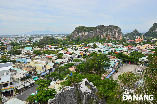 An overview of the Marble Mountains Tourist Area from above