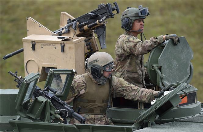 Binh sĩ Mỹ tham gia một cuộc diễn tập quân sự ở Grafenwoehr, Đức ngày 12/5/2017. Ảnh: AFP/TTXVN