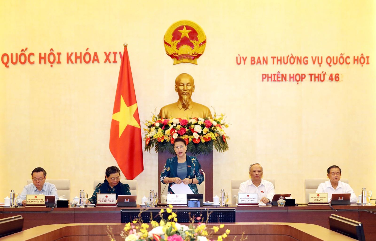 Chủ tịch Quốc hội Nguyễn Thị Kim Ngân phát biểu khai mạc Phiên họp thứ 46 của Ủy ban Thường vụ Quốc hội. Ảnh: Trọng Đức/TTXVN