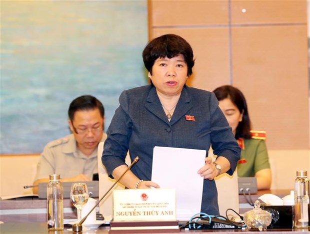 Chủ nhiệm Ủy ban Về các vấn đề xã hội của Quốc hội Nguyễn Thúy Anh trình bày báo cáo. (Ảnh: Trọng Đức/TTXVN)