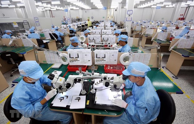 Workers at an electronic products manufacturing firm in Vietnam (Photo: VNA)