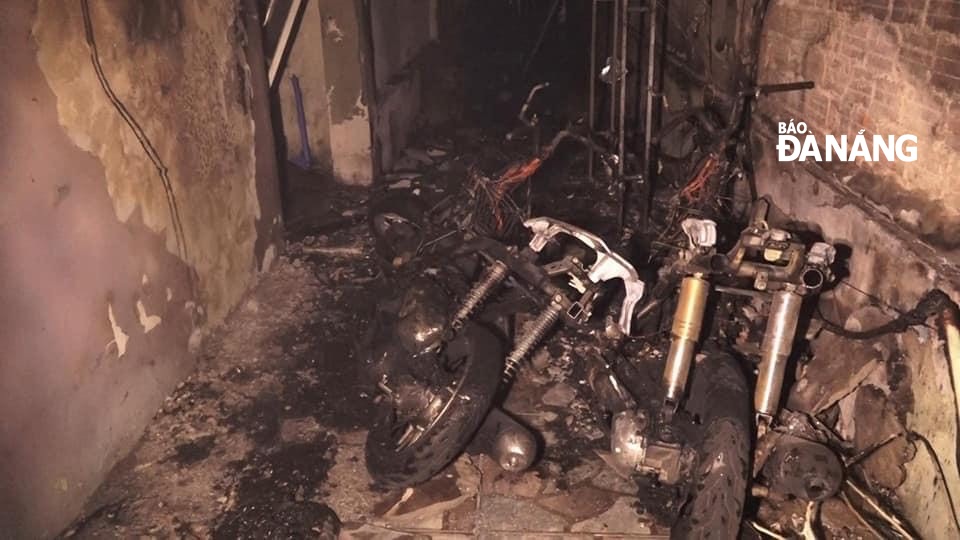 Totally-destroyed motorcycles burned in the fire 