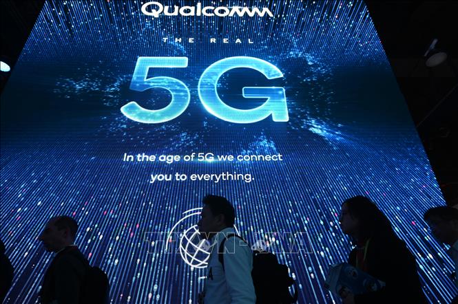 Triển lãm 5G tại gian hàng của Qualcomm ở Triển lãm điện tử tiêu dùng, Las Vegas, Nevada, Mỹ, ngày 10/1/2019. Ảnh: AFP/TTXVN