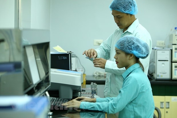 Nghiên cứu định lượng protein trong vắcxin tại phòng thí nghiệm của Vabiotech. (Ảnh: Minh Quyết/Vietnam+)