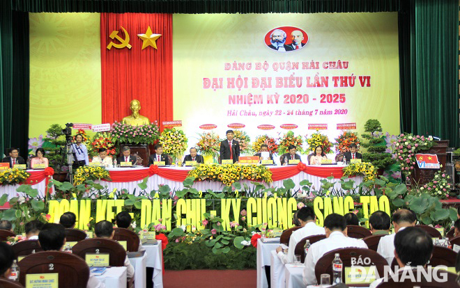 Quang cảnh Đại hội Đảng bộ quận Hải Châu lần thứ VI, nhiệm kỳ 2020-2025. Ảnh: L.P