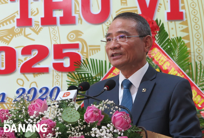 Bí thư Thành ủy Trương Quang Nghĩa phát biểu chỉ đạo tại Đại hội Đảng bộ quận Ngũ Hành Sơn lần thứ VI, nhiệm kỳ 2020-2025.   Ảnh : SƠN TRUNG