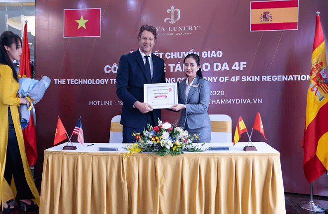 Ký kết chuyển giao công nghệ tái tạo da 4F giữa đại diện TTH Vietnam và Viện thẩm mỹ DIVA.